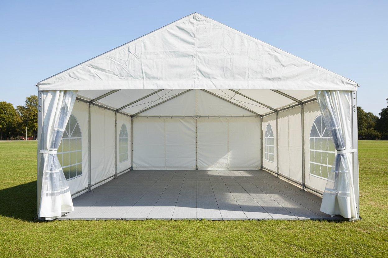 6 m Bredt Festtelt — hvide/Grå / Plast Gulv / 36 m2
