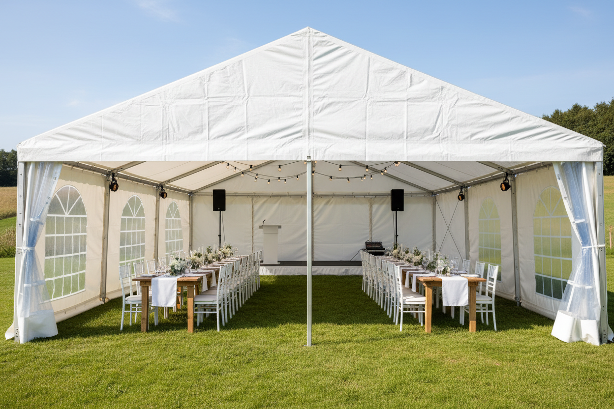 6 m Bredt Festtelt — Hvide / Uden gulv / 72 m2