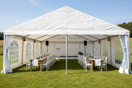 6 m Bredt Festtelt — Hvide / Uden gulv / 72 m2