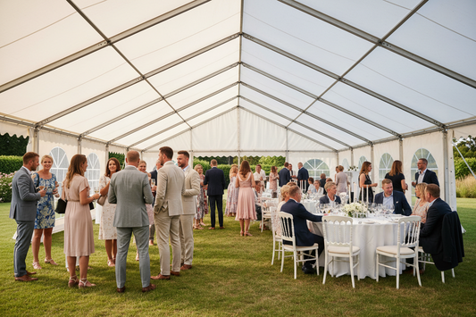 9 m Bredt Partytelt — Hvide / Uden gulv / 216 m2
