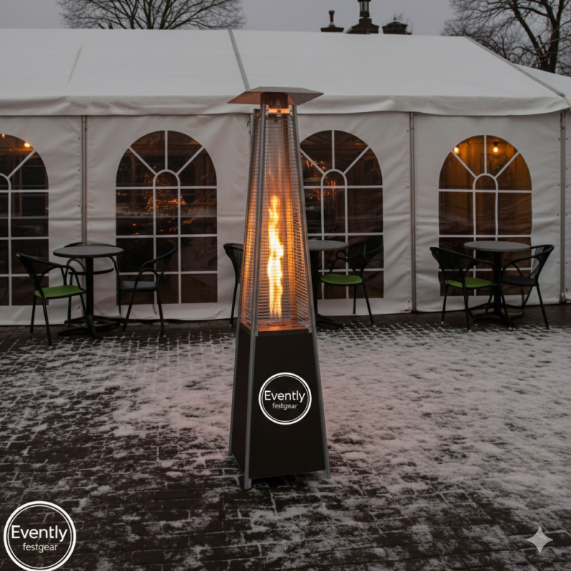 Terrassevarmer Lux Plus m. Flamme (220 cm) – Rustfrit Stål & 13 kW