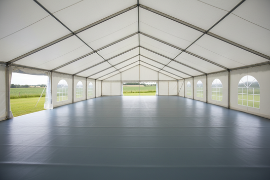 9 m Bredt Partytelt — Hvide / Plast Gulv / 243 m2