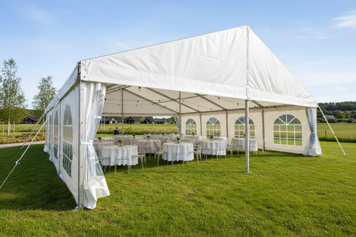 6 m Bredt Festtelt — Hvide / Uden gulv / 90 m2