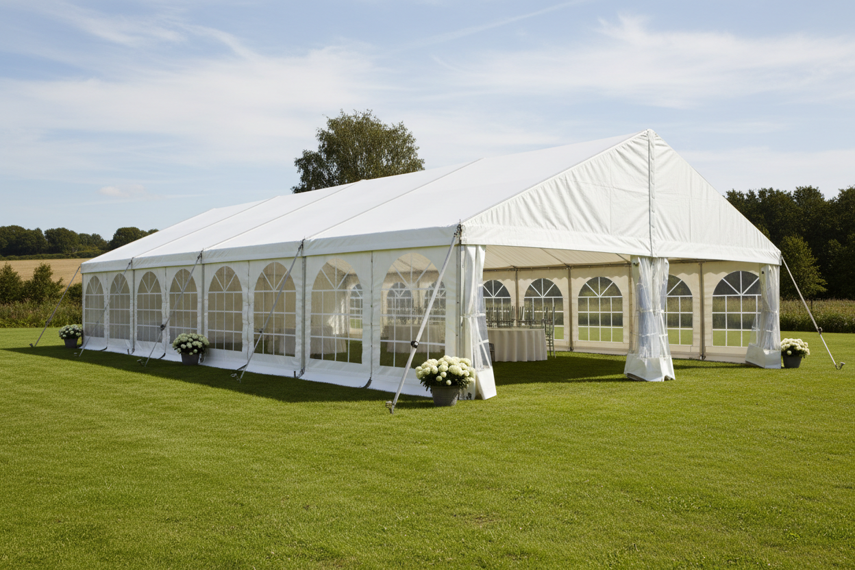 6 m Bredt Festtelt — Hvide / Plast Gulv / 72 m2