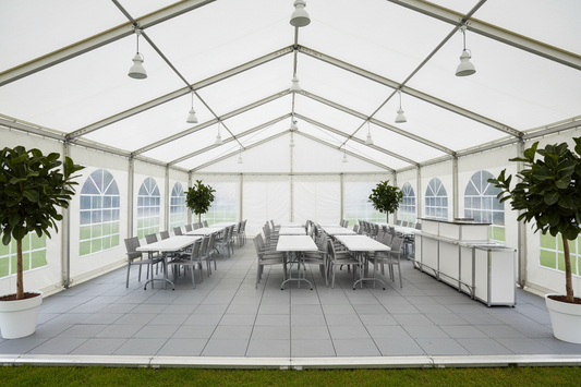 6 m Bredt Festtelt — Hvide/Grå / Plast Gulv / 54 m2