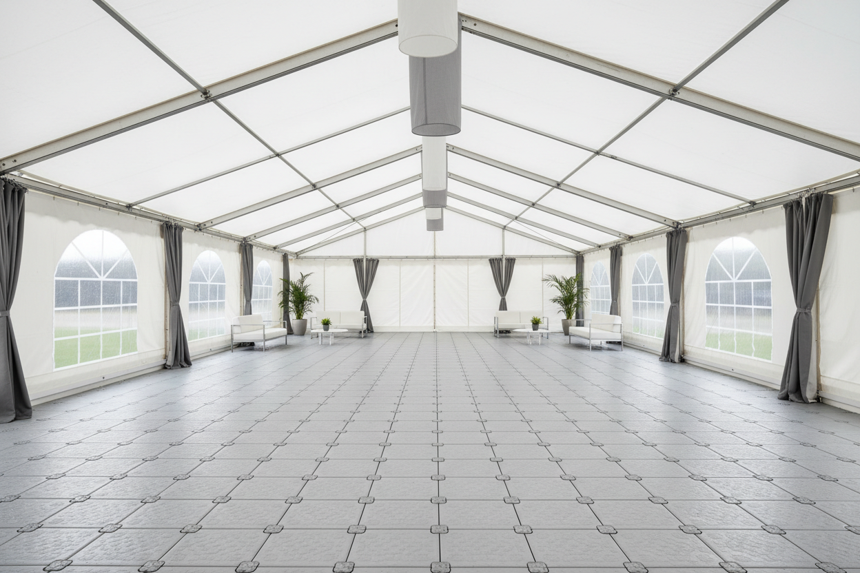 6 m Bredt Festtelt — Hvide/Grå / Plast Gulv / 90 m2