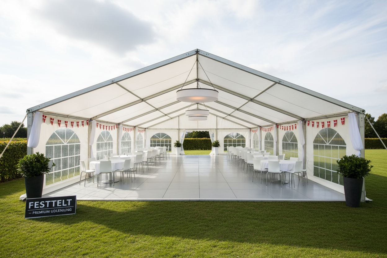 6 m Bredt Festtelt — Hvide / Plast Gulv / 180 m2