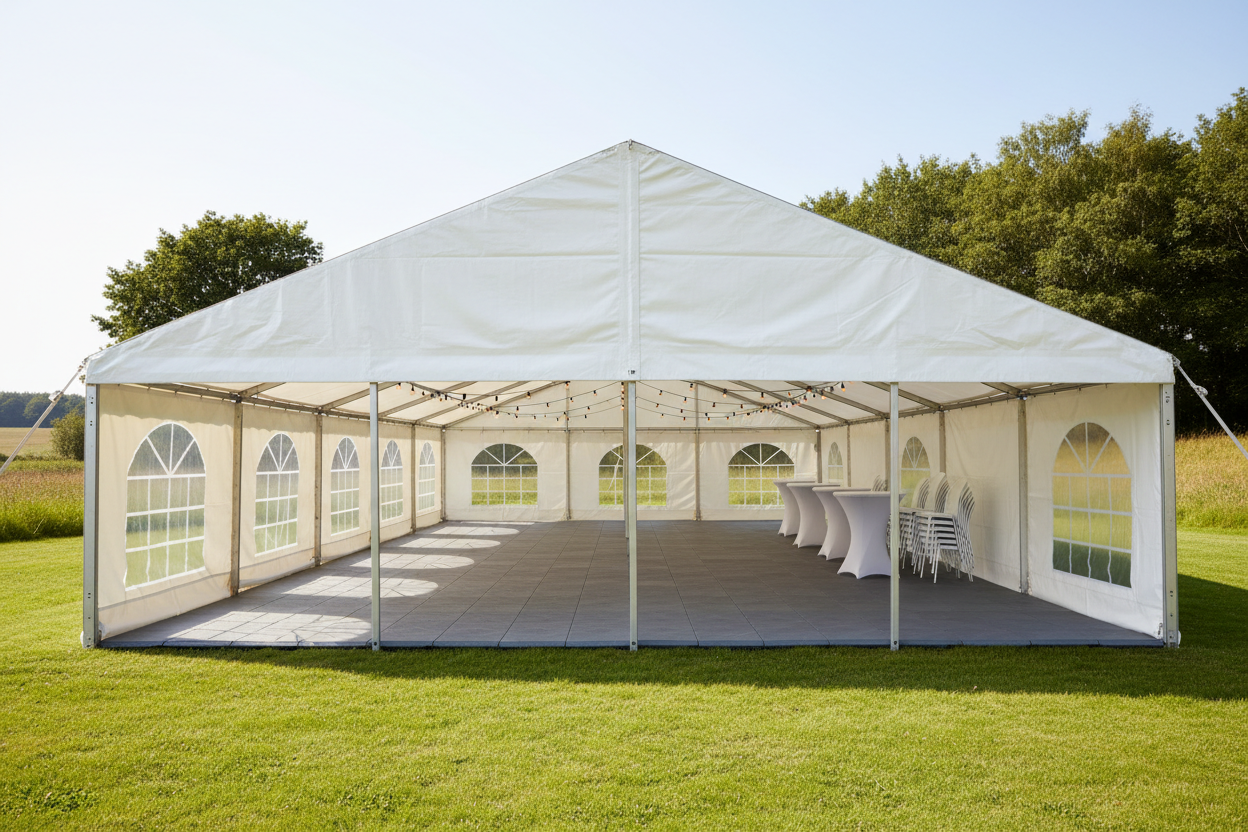 6 m Bredt Festtelt — Hvide / Plast Gulv / 90 m2