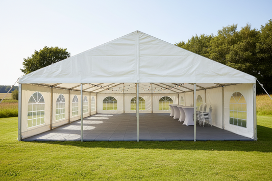 6 m Bredt Festtelt — Hvide / Plast Gulv / 90 m2
