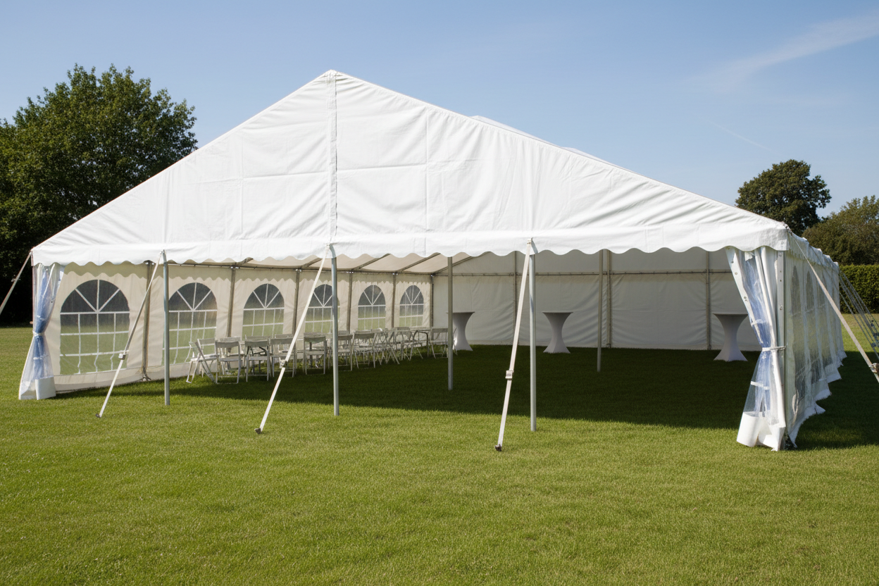 6 m Bredt Festtelt — Hvide / Uden gulv / 180 m2