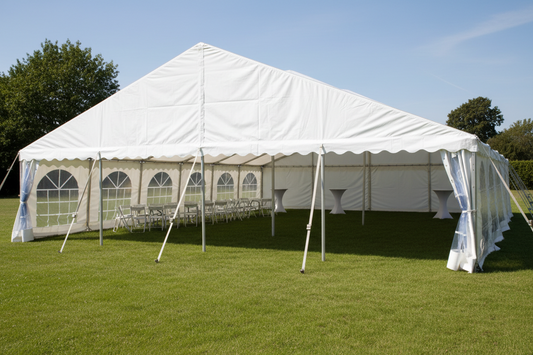 6 m Bredt Festtelt — Hvide / Uden gulv / 180 m2