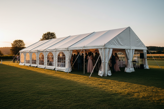 6 m Bredt Festtelt — Hvide / Uden gulv / 180 m2