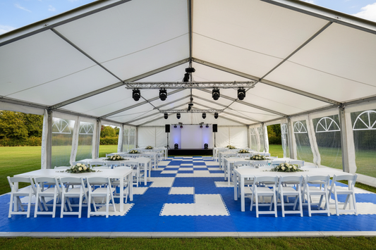 9 m Bredt Partytelt — Hvide / Plast Gulv / 81 m2