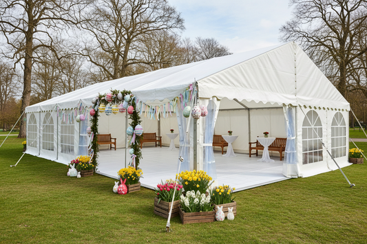 9 m Bredt Partytelt — Hvide / Plast Gulv / 270  m2