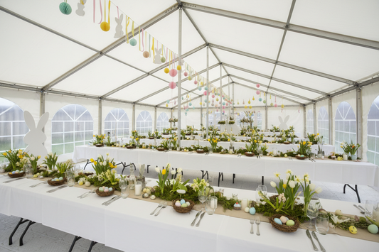 9 m Bredt Partytelt — Hvide / Plast Gulv / 270  m2