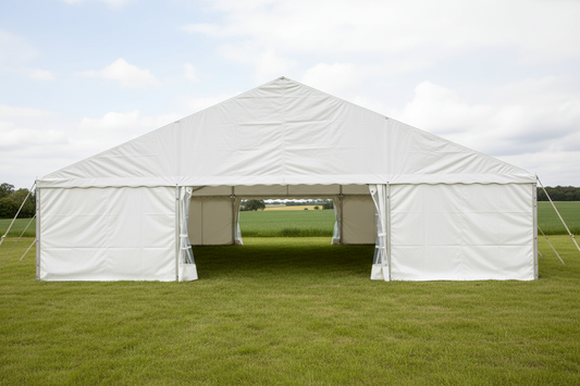 9 m Bredt Partytelt — Hvide / Uden gulv / 135 m2