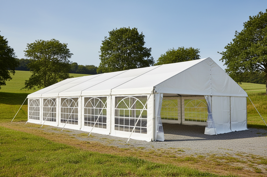 9 m Bredt Partytelt — Hvide / Uden gulv / 162 m2