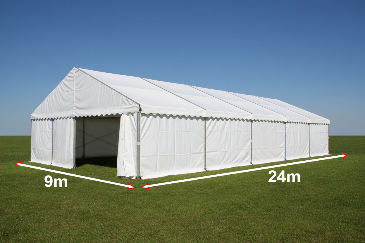 9 m Bredt Partytelt — Hvide / Uden gulv / 216 m2