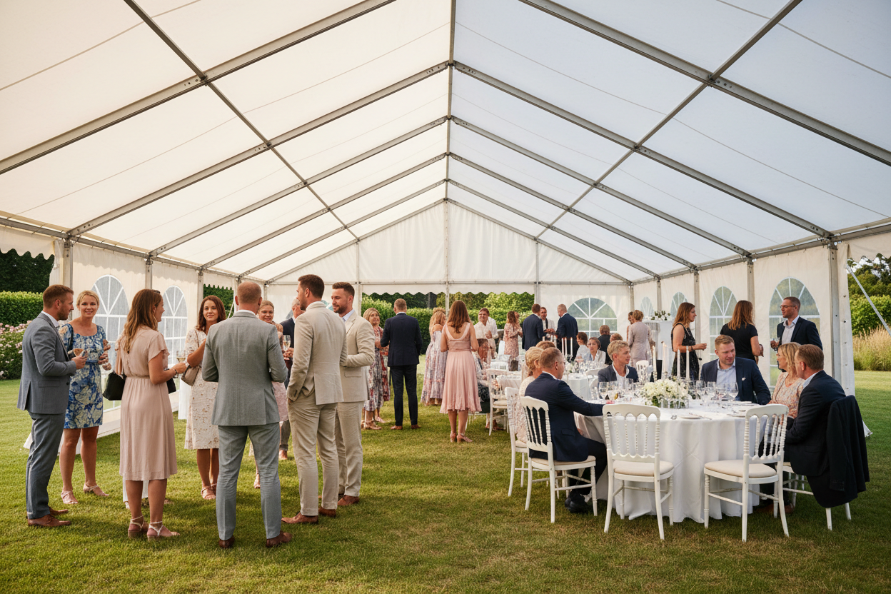 9 m Bredt Partytelt — Hvide / Uden gulv / 216 m2