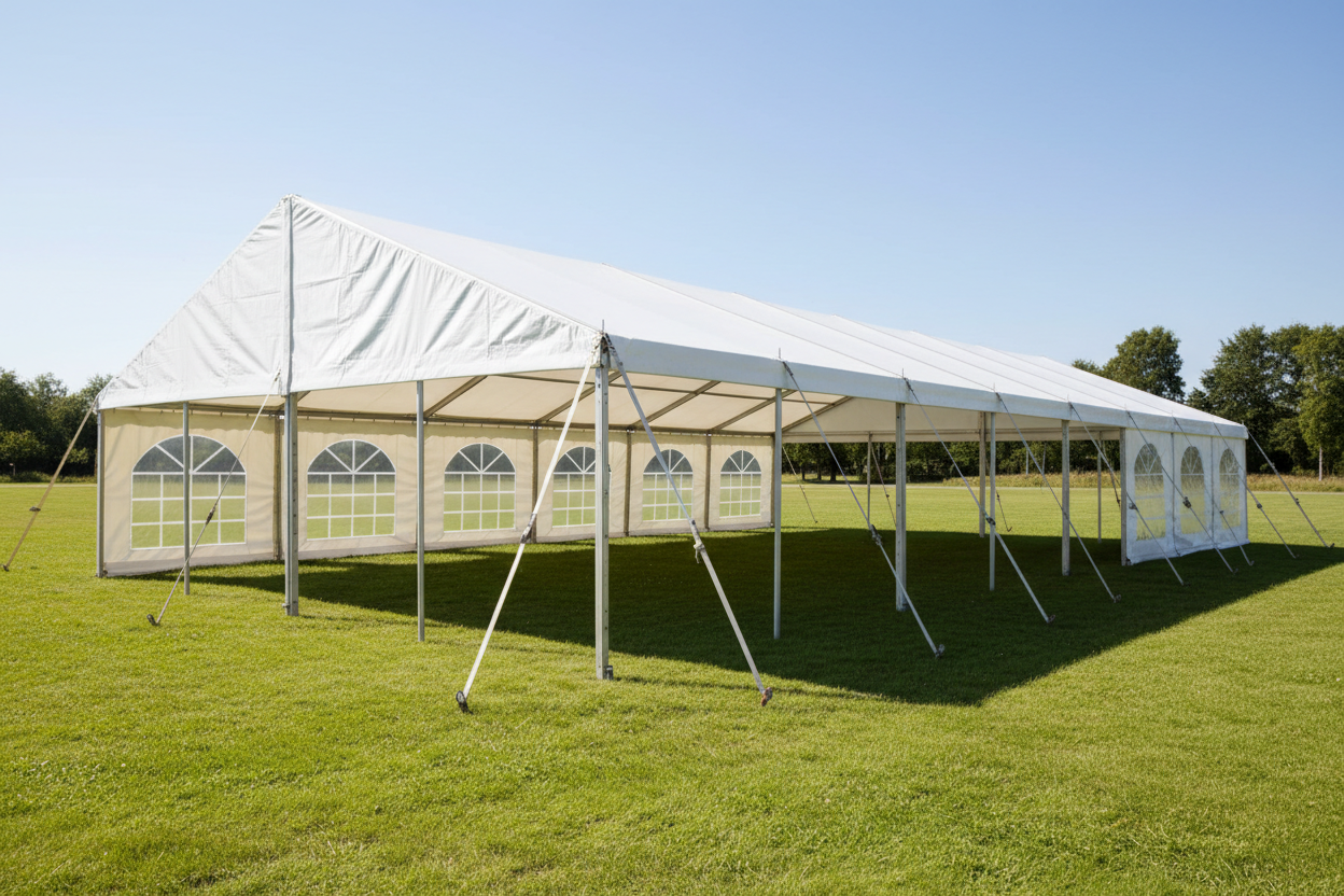 9 m Bredt Partytelt — Hvide / Uden gulv / 243 m2