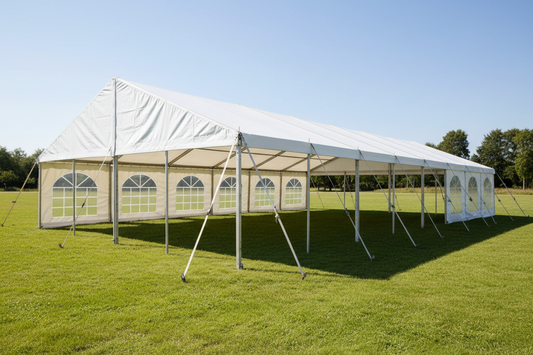 9 m Bredt Partytelt — Hvide / Uden gulv / 243 m2