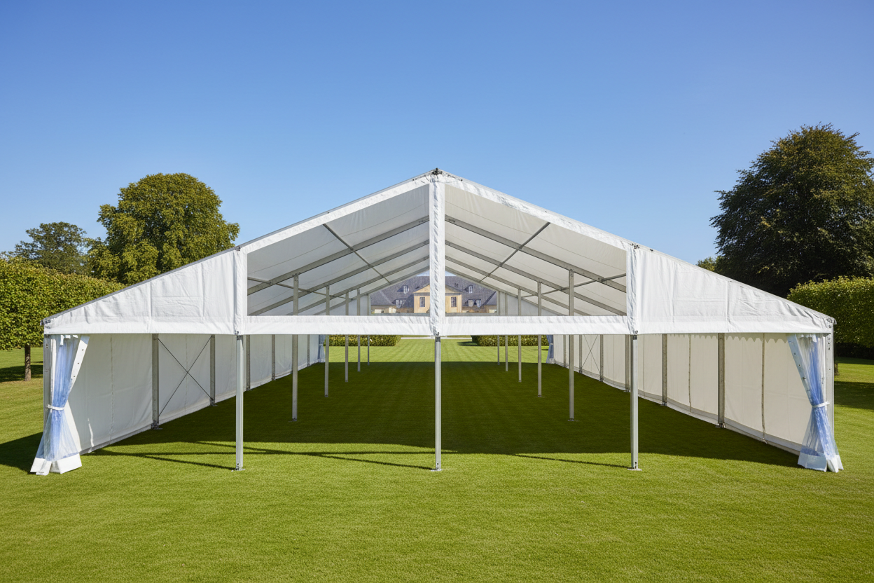 9 m Bredt Partytelt — Hvide / Uden gulv / 270  m2