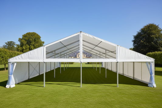 9 m Bredt Partytelt — Hvide / Uden gulv / 270  m2