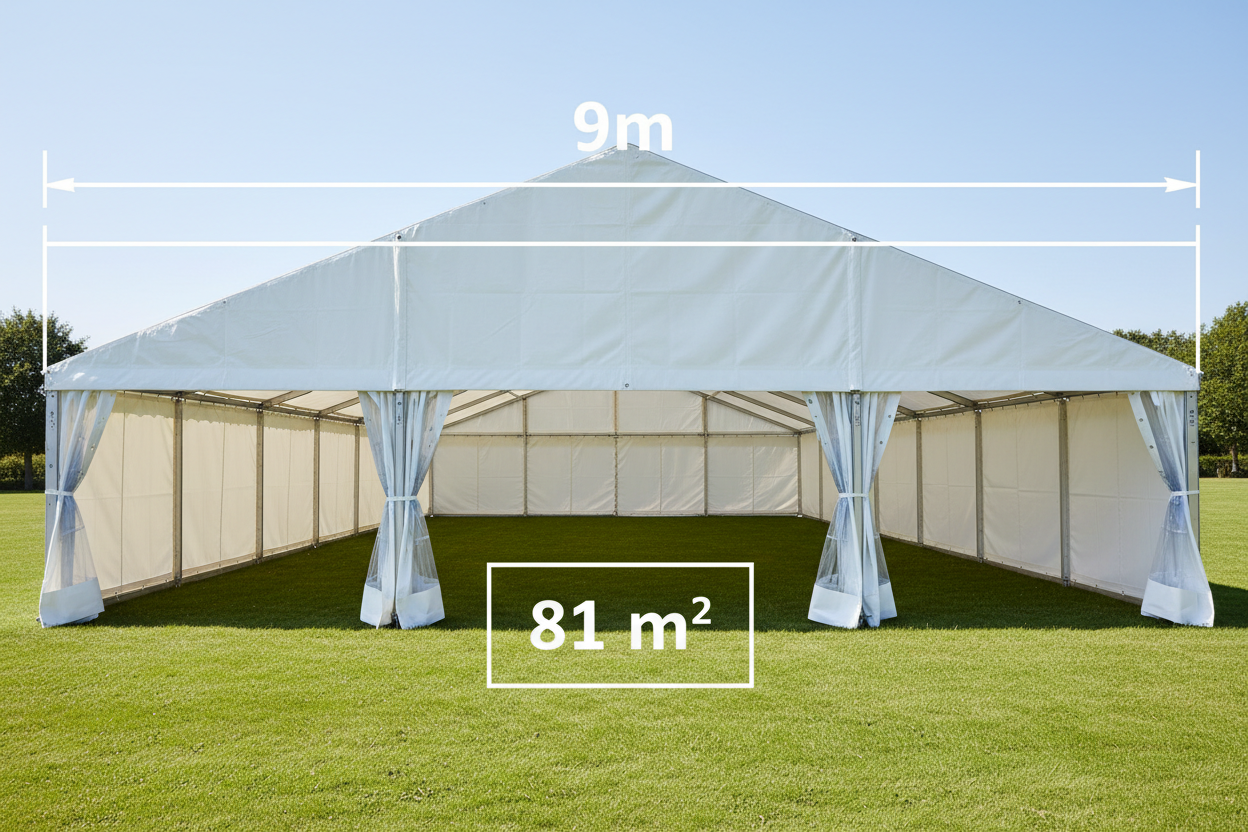 9 m Bredt Partytelt — Hvide / Uden gulv / 81 m2