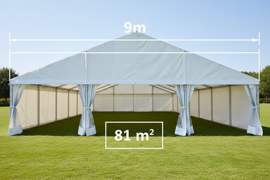 9 m Bredt Partytelt — Hvide / Uden gulv / 81 m2