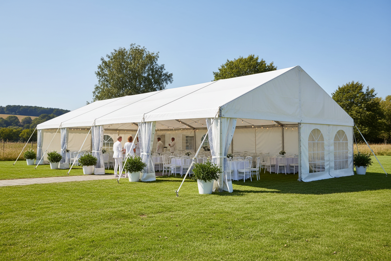 6 m Bredt Festtelt — Hvide / Plast Gulv / 54 m2