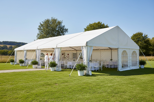 6 m Bredt Festtelt — Hvide / Plast Gulv / 54 m2