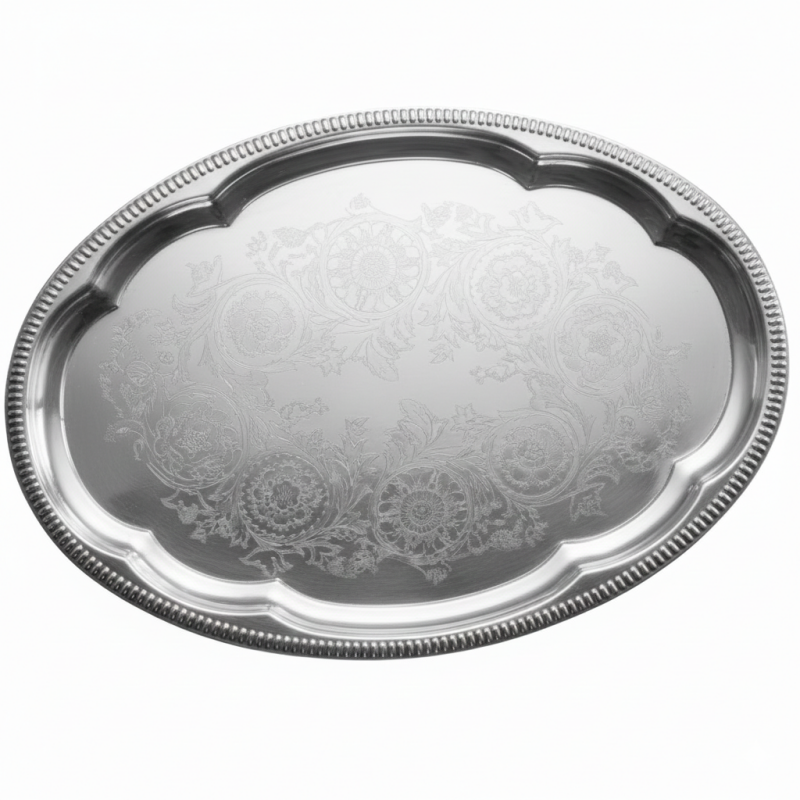 Klassisk Ovalt Serveringsfad – Stort Stål-look til Buffet (45 x 34 cm)