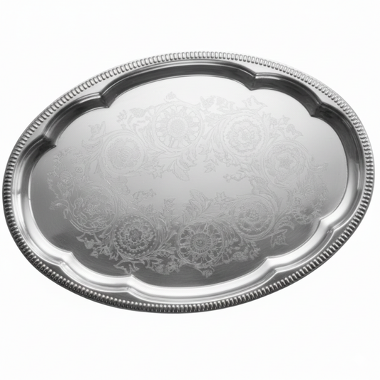 Klassisk Ovalt Serveringsfad – Stort Stål-look til Buffet (45 x 34 cm)