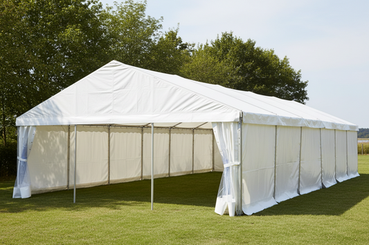 6 m Bredt Festtelt — Hvide / Uden gulv / 162 m2