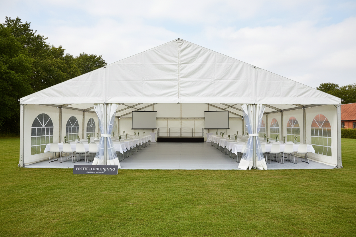 6 m Bredt Festtelt — Hvide / Plast Gulv / 126 m2