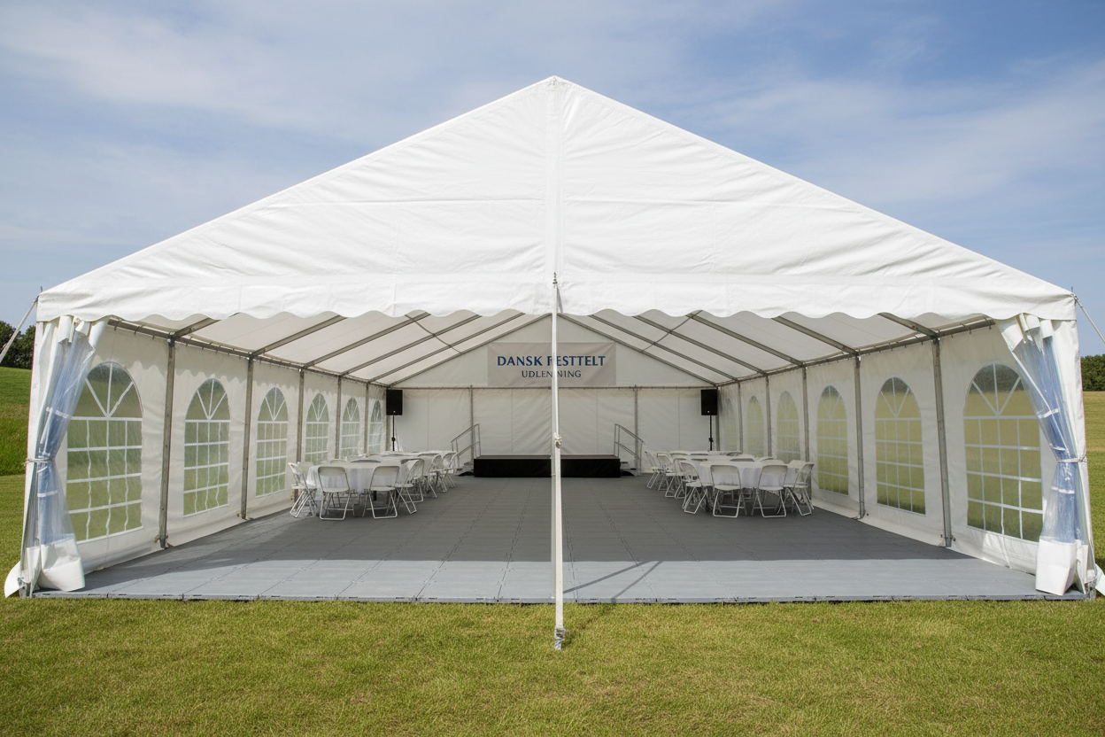 6 m Bredt Festtelt — Hvide / Plast Gulv / 144 m2