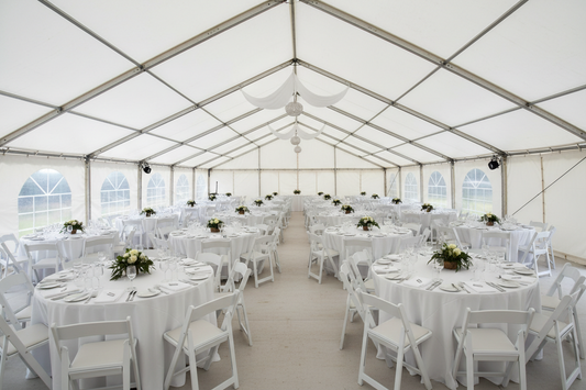 9 m Bredt Partytelt — Hvide / Uden gulv / 108 m2