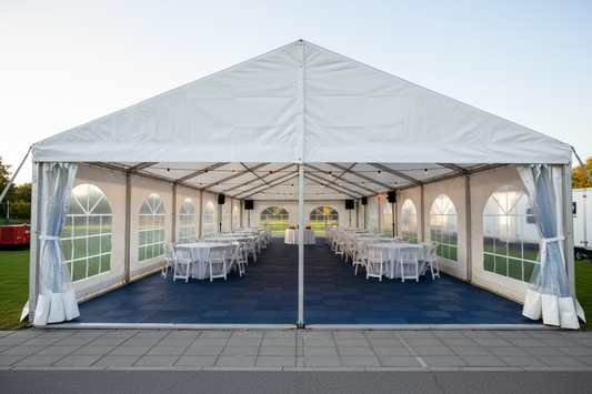 6 m Bredt Festtelt — Hvide / Plast Gulv / 162 m2