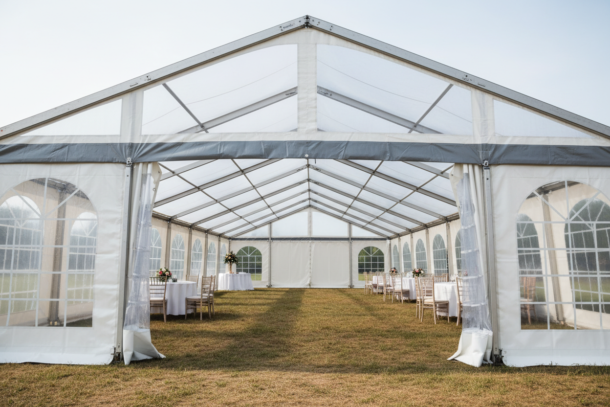 6 m Bredt Festtelt — Grå / Uden gulv / 108 m2
